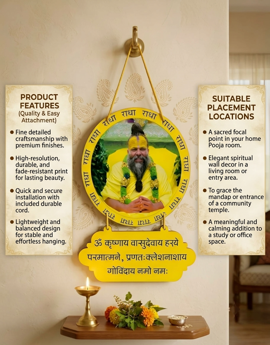 Premanand Ji Maharaj Wall Hanging Set with sacred and powerful Krishna Mantra Perfect for Home Decor