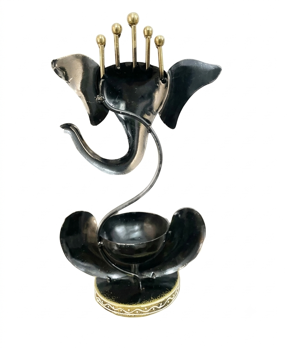 Handmade Ganesha Diya Stand with Shubh Labh – Premium Iron Decor | Traditional Rajasthani Craft