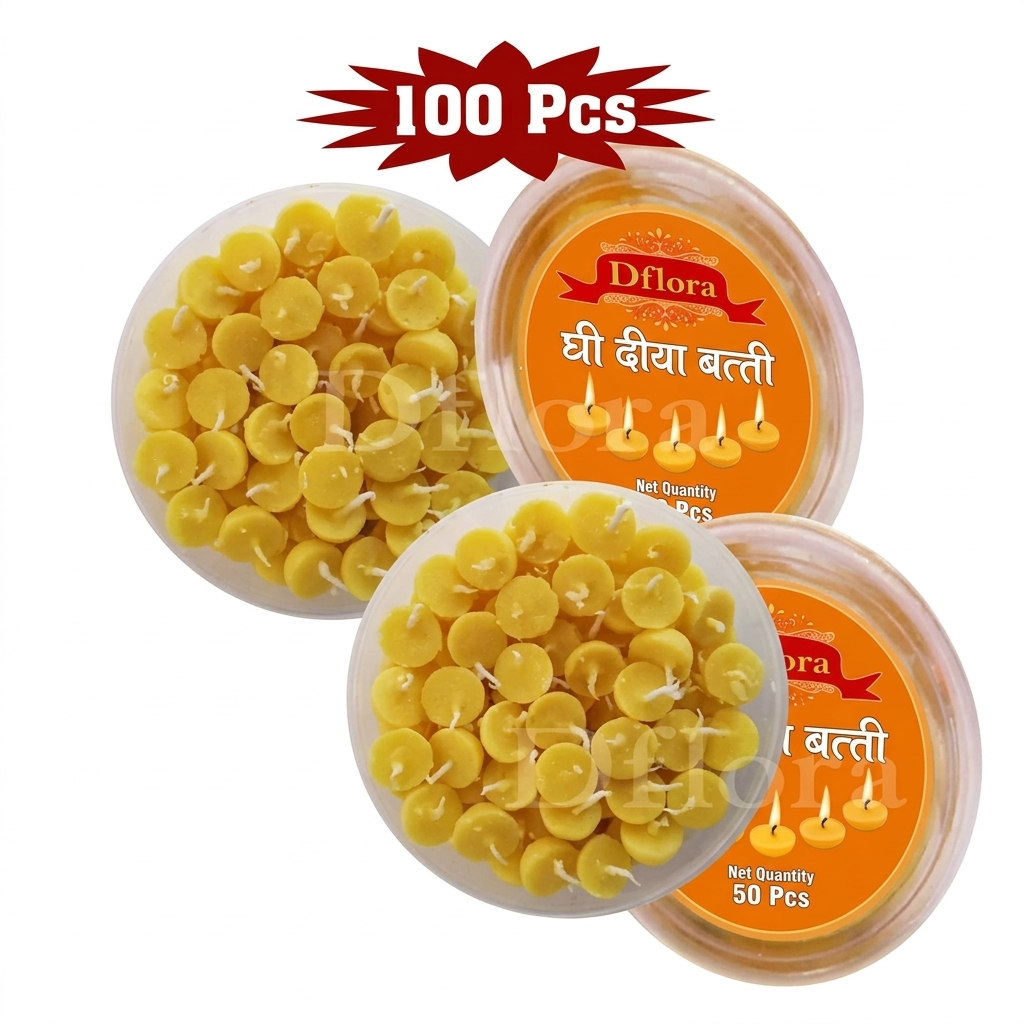 Cow Ghee Diya Batti – Handmade Cotton Wicks for Pooja & Aarti | 100 Pcs Pack