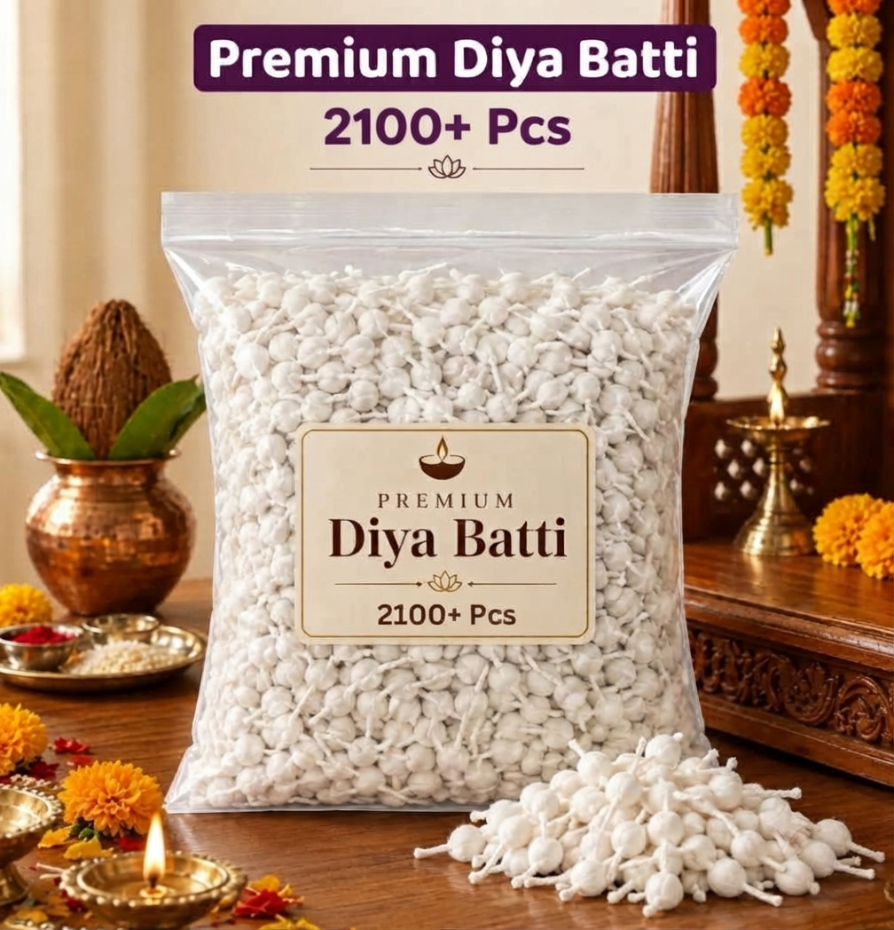 Premium Cotton Diya Batti/ cotton wicks – pack of 2100+ Pcs | Pooja & Daily Use