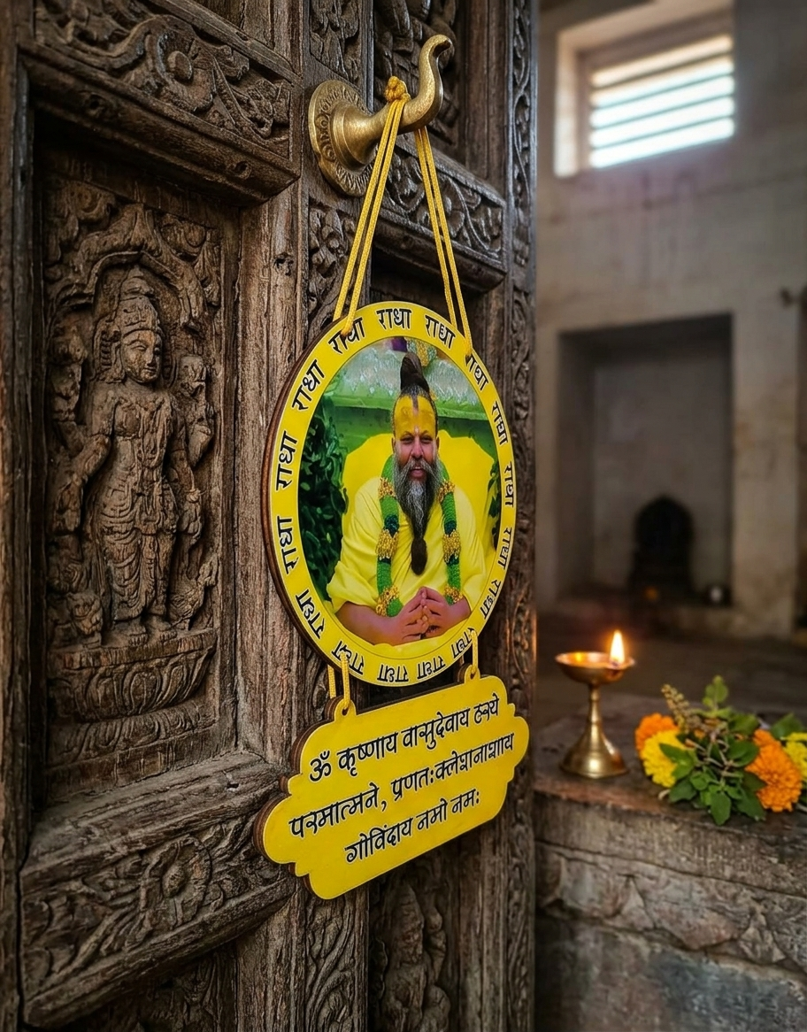 Premanand Ji Maharaj Wall Hanging Set with sacred and powerful Krishna Mantra Perfect for Home Decor