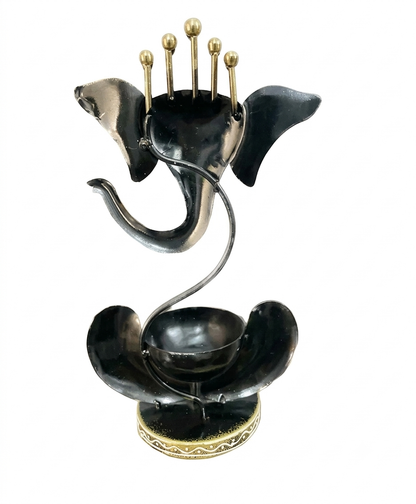 Handmade Ganesha Diya Stand with Shubh Labh – Premium Iron Decor | Traditional Rajasthani Craft