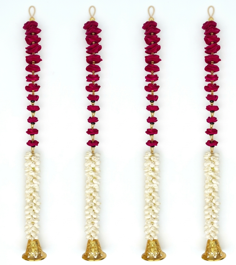 Handmade Red Foam Flower Toran – Artificial Floral Garland for Home, Temple & Door Decoration | Pack of 4