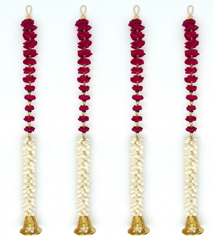 Handmade Red Foam Flower Toran – Artificial Floral Garland for Home, Temple & Door Decoration | Pack of 4