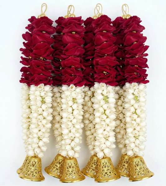 Handmade Red Foam Flower Toran – Artificial Floral Garland for Home, Temple & Door Decoration | Pack of 4