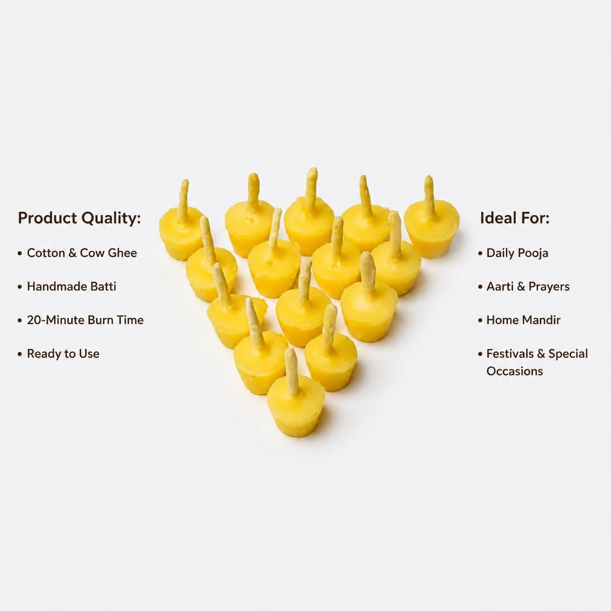 Cow Ghee Diya Batti – Handmade Cotton Wicks for Pooja & Aarti | 100 Pcs Pack