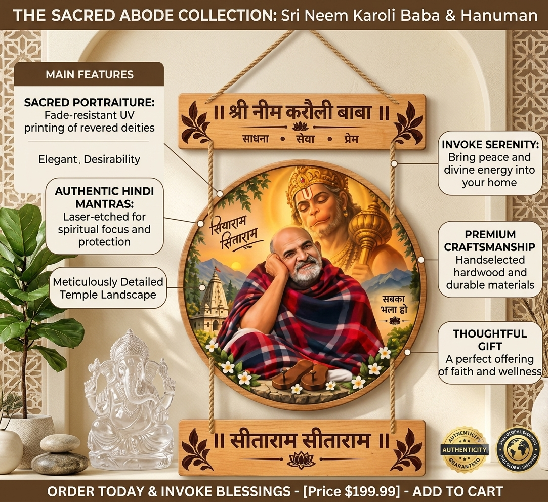 Neem Karoli Baba MDF Wooden Wall Hanging | Sitaram Sitaram Religious Wall Decor | Pooja Room Home Temple Decoration