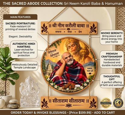 Neem Karoli Baba MDF Wooden Wall Hanging | Sitaram Sitaram Religious Wall Decor | Pooja Room Home Temple Decoration