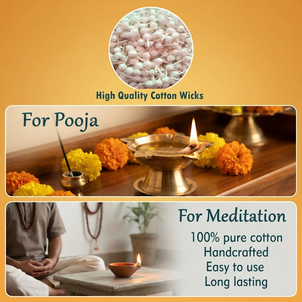 Premium Cotton Diya Batti/ cotton wicks – pack of 2100+ Pcs | Pooja & Daily Use