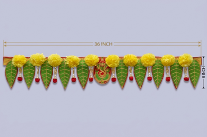 Ganeshay Green Leaf Toran with Yellow Marigold Flowers – Traditional Door Hanging for Festive Decor